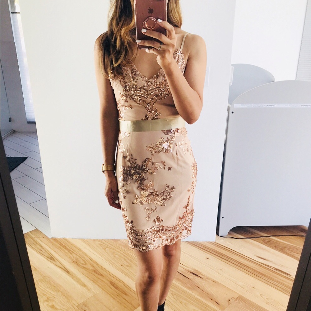 New Open back Plunge Sequins Cami Dress